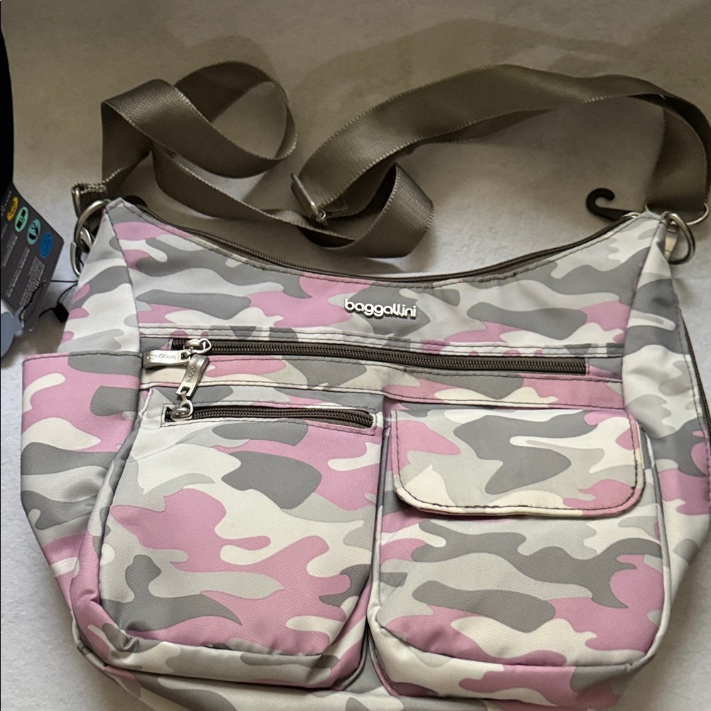 Baggallini Camouflage Crossbody Bag in Pink and Gray